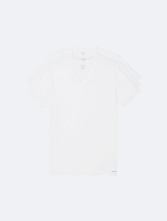 Комплект из 3 хлопковых эластичных футболок с v-образным вырезом Calvin Klein, белый
