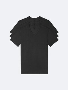 Комплект из 3 хлопковых эластичных футболок с v-образным вырезом Calvin Klein, черный