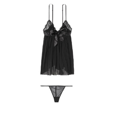 Комплект комбинация + трусы Victorias Secret Very Sexy Pleated, черный