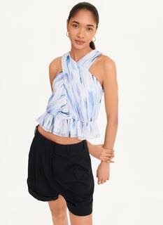 Топ DKNY Sleeveless Printed Chiffon Halter, белый/мультиколор