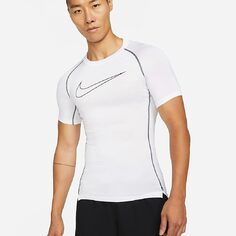 Футболка Nike Pro Dri-FIT Men&apos;s Tight Fit Short-Sleeve, белый/черный