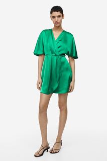 Атласное платье с запахом спереди H&amp;M, зеленый H&M