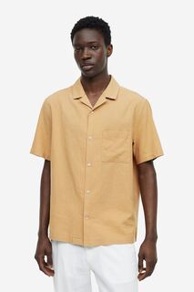 Рубашка классического кроя из смесовой льняной ткани H&amp;M, бежевый H&M