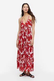 Плиссированное платье макси H&amp;M, белый/красный цветочный H&M