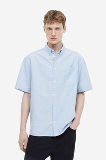 Оксфордская рубашка свободного кроя с короткими рукавами H&amp;M, светло-синий H&M
