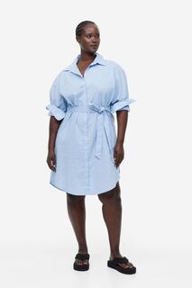 Платье-рубашка из смесового льна H&amp;M, светло-синий H&M