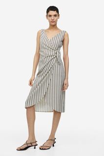 Платье с запахом и V-образным вырезом H&amp;M, светло-бежевый/полосатый H&M