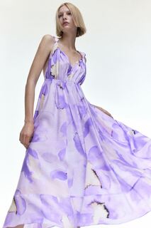 Платье миди из смесового лиоцелла H&amp;M, светло-фиолетовый/цветочный H&M