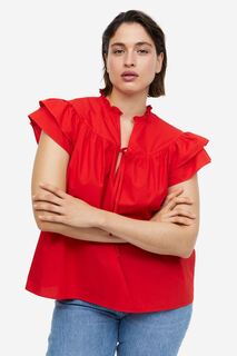 Поплиновая блуза с развевающимися рукавами H&amp;M, красный H&M
