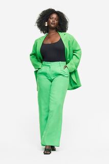 Широкие брюки из смесового льна H&amp;M, зеленый H&M