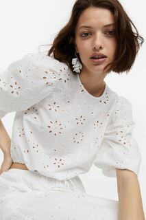 Блузка с объемными рукавами H&amp;M, белый H&M