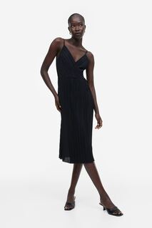 Плиссированное платье с запахом H&amp;M, черный H&M