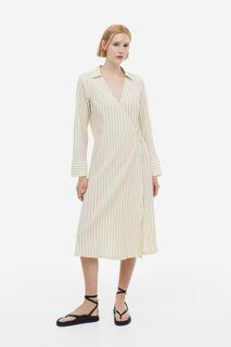 Платье-рубашка с запахом H&amp;M, бежевый/полосатый H&M