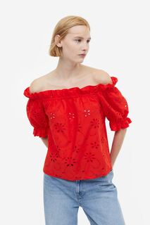 Блузка с открытыми плечами и вышивкой на люверсах H&amp;M, красный H&M