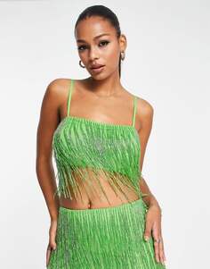 Топ Asyou Iconics Fringed Bead Embellished Cami Co-Ord, зеленый