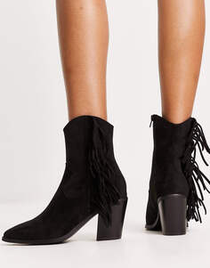 Полусапоги Asos Design Redwood Micro Suede Fringe Western, черный