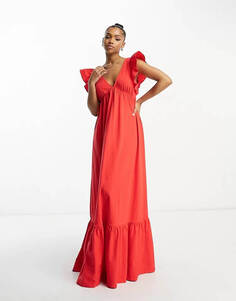 Платье-макси с поплиновыми рукавами Miss Selfridge, красный
