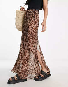 Юбка-макси Miss Selfridge Beach Chiffon Leopard Tie Side, мультиколор