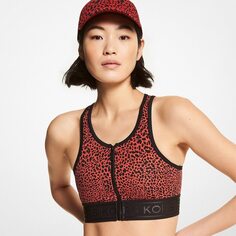 Спортивный топ Michael Michael Kors Graphic Animal Print Nylon Blend Zip-Front, красный/черный