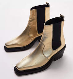 Кожаные ботинки без застежки с широкой посадкой Topshop Maeve Western Ankle, золотой