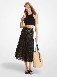 Юбка миди Michael Michael Kors Zebra Eyelet Cotton Tiered, черный