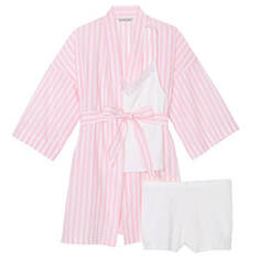 Хлопковый пижамный комплект Victoria&apos;s Secret Cotton, 3 предмета, розовый/белый