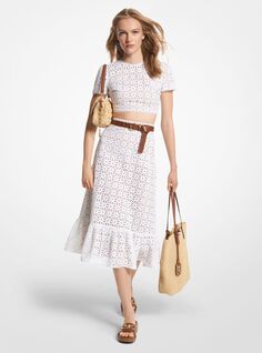 Юбка миди Michael Michael Kors Cotton Eyelet, белый