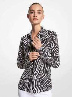Рубашка Michael Kors Hansen Zebra Silk Crepe De Chine, черный/белый