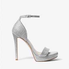 Босоножки MICHAEL Michael Kors Jordyn Embellished Glitter Chain Mesh Platform Sandal, серебряный