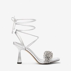 Босоножки MICHAEL Michael Kors Lucia Embellished Metallic Leather Sandal, серебряный