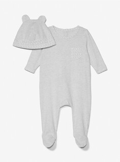 Комплект комбинезон и шапочка для новорожденных Michael Kors Kids Stretch, светло-серый