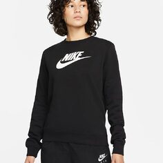 Свитшот Nike Sportswear Club Fleece Women&apos;s Logo Crew-Neck Sweatshirt, черный/белый