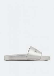 Шлепанцы BALENCIAGA Pool smooth slides, серебряный