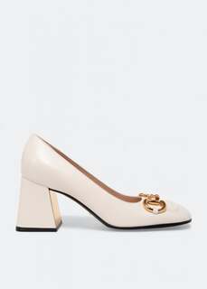 Туфли GUCCI Horsebit mid-heel pumps, белый