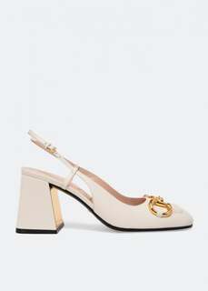 Туфли GUCCI Horsebit sling-back pumps, белый