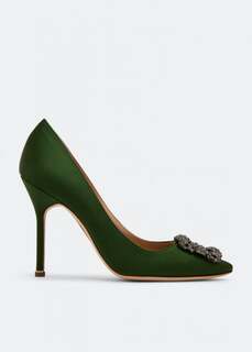 Атласные туфли MANOLO BLAHNIK Hangisi satin pumps, зеленый