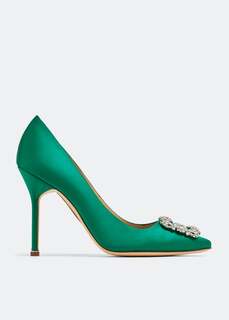 Атласные туфли MANOLO BLAHNIK Hangisi satin pumps, зеленый