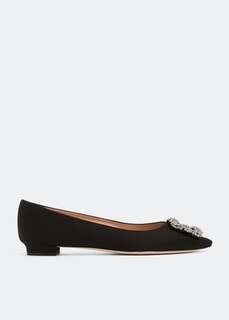 Балетки MANOLO BLAHNIK Hangisi satin flats, черный