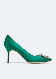 Атласные туфли MANOLO BLAHNIK Hangisi satin pumps, зеленый