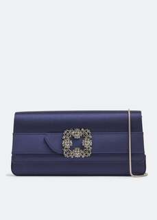 Клатч MANOLO BLAHNIK Gothisi satin clutch, синий