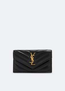 Картхолдер SAINT LAURENT Fragments zipped card case with flap, черный