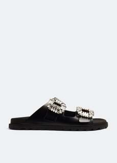 Сандалии ROGER VIVIER Slidy Viv&apos; strass buckle sandals, черный