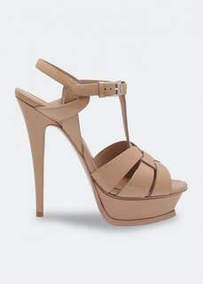 Шлепанцы SAINT LAURENT Tribute platform sandals, бежевый