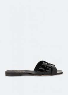 Сандалии SAINT LAURENT Tribute leather flat sandals, черный
