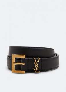 Ремень SAINT LAURENT Narrow monogram belt, черный