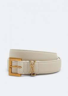 Ремень SAINT LAURENT Narrow monogram belt, белый