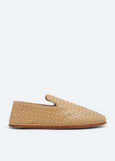 Слиперы BOTTEGA VENETA Intrecciato leather slippers, бежевый