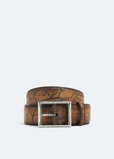 Ремень BERLUTI Classic embossed leather 35mm belt, коричневый