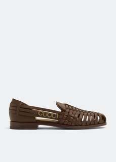 Лоферы GUCCI Woven leather loafers, коричневый