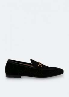 Лоферы GUCCI Jordaan GG velvet loafers, черный